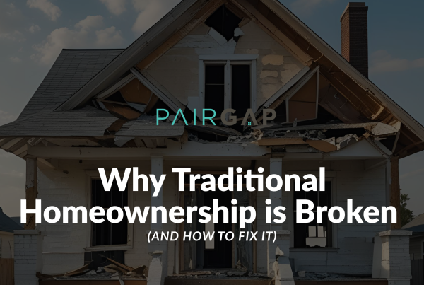 Crumbling house with broken roof and windows, illustrating why traditional homeownership is broken and in need of new solutions.