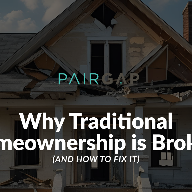 Crumbling house with broken roof and windows, illustrating why traditional homeownership is broken and in need of new solutions.